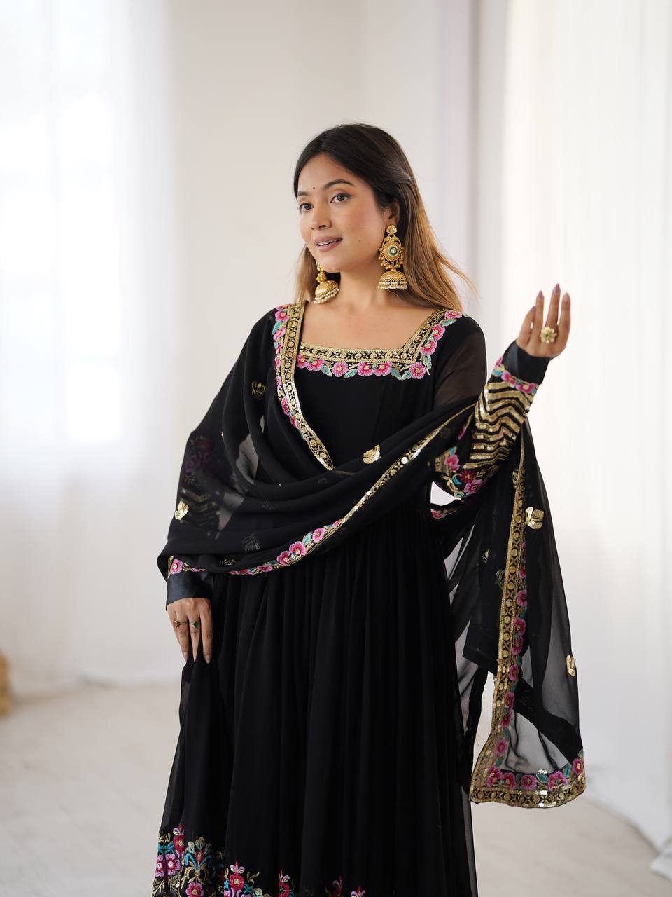 π Elegant Embroidered Sequence Designer Anarkali Three Piece Set β Festive & Party Ready π«